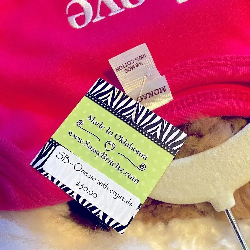💕 Onesie sz 3-6 months, “SassyBritchz” design, Hot Pink. New with tag.